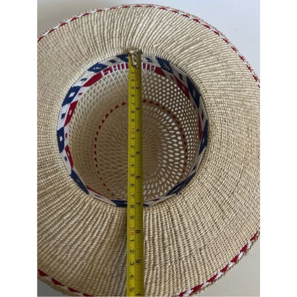 Vintage Classic Panama Straw Hat with Red & Navy Trim ~ Excellent main image 8